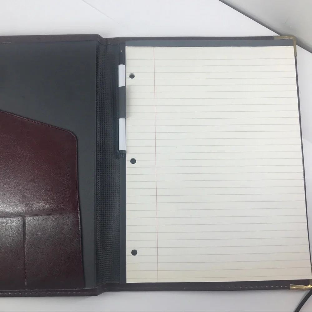 Brown Leather Portfolio Folder Document Business Card Holder  Note Pad